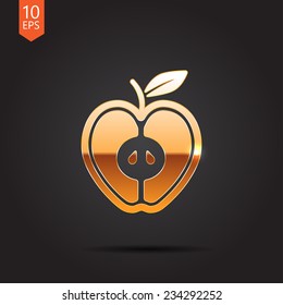 Vector gold apple icon isolated on dark background. Eps10