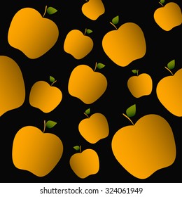 Vector with gold apples. Colorful print with fruits.