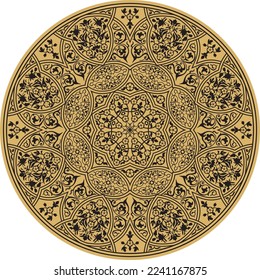 Vector gold arabic national round ornament. Ethnic circle, eastern and african peoples of asia, persia, iran, iraq, syria.