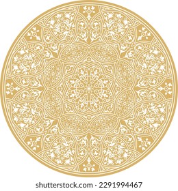 Vector gold arabic national round ornament. Ethnic circle, eastern and african peoples of asia, persia, iran, iraq, syria.
