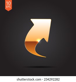 Vector gold arrow icon isolated on dark background. Eps10