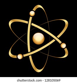 Vector gold atom icon on black