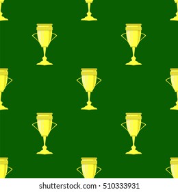 Vector Gold Award Icon Isolated on Green Background. Sport Seamless Pattern