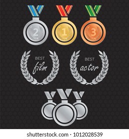 Vector gold award laurel wreath. Winner label, leaf symbol victory. Gold award vector