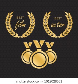 Vector gold award laurel wreath. Winner label, leaf symbol victory. Gold award vector