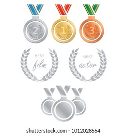 Vector gold award laurel wreath. Winner label, leaf symbol victory. Gold award vector