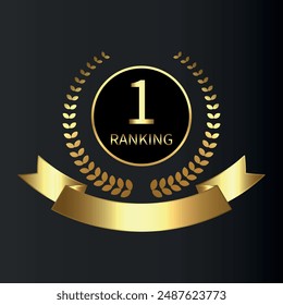 Vector Gold award, laurel wreaths, Ranking, Medal, Crown and Ribbon. VIP. Luxury Golden labels.