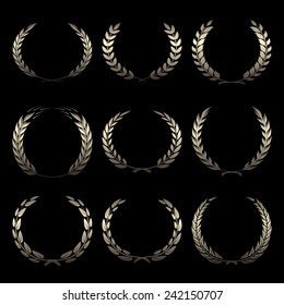 Vector gold award wreaths, laurel on black background illustration
