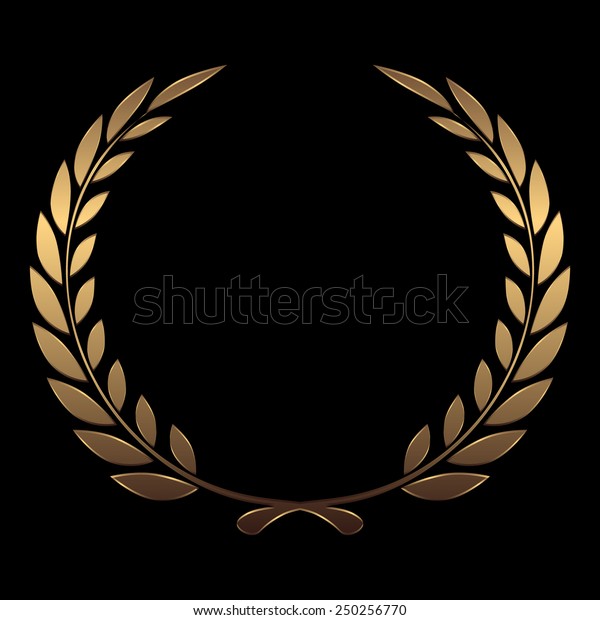 Vector gold award wreaths, laurel on black\
background vector\
illustration