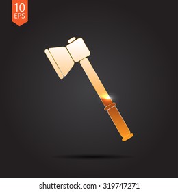 Vector gold axe icon on dark background 