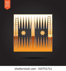 Vector gold backgammon table with dices icon on dark background 