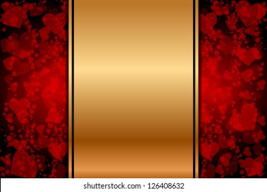 Vector gold background with red hearts