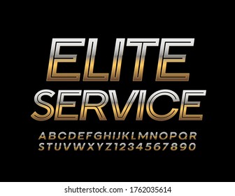 Vector Gold badge Elite Service with Creative chic Font. Premium Alphabet Letters and Numbers