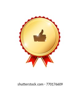 Vector gold badge with thumb up sign