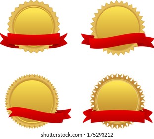 vector gold badges with ribbons - Separate layers for easy editing