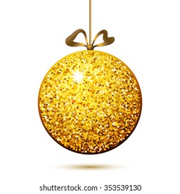 Vector gold ball pendant, bauble, Christmas or New Year decoration on white, eps10