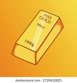 Ilustración de barra de oro de Vector con brillantes tonos dorados, Gradientes cálidos y detalles claros de Fine Gold 999.9 y 1000g, que transmiten lujo, valor de inversión y riqueza, ideal para finanzas, activos y diseño