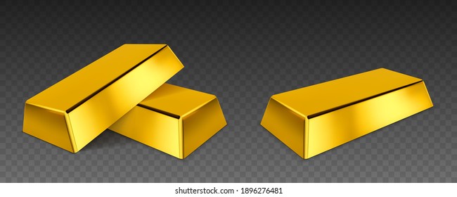 Vector gold bars isolated on dark transparent background