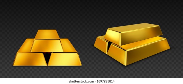 Vector gold bars isolated on dark transparent background