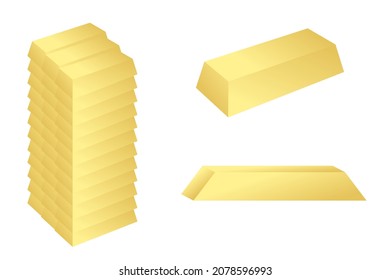 Vector gold bars isolated on white background. Simple graphic illustration of precious metal.