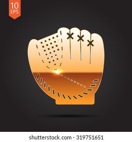 Vector gold baseball glove icon on dark background 