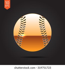 Vector gold baseball icon on dark background 