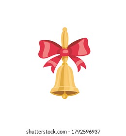 Vector gold bell with bows isolated on a white background.