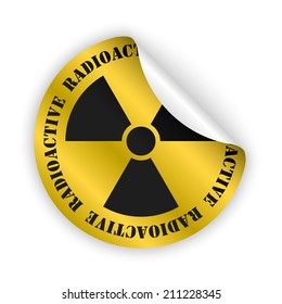 vector gold bent sticker with black radioactive sign