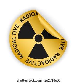 vector gold bent sticker with black radioactive sign