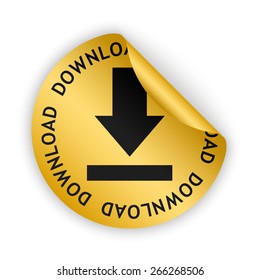 vector gold bent sticker with black download sign