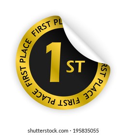 vector gold bent sticker with first place sign