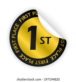 vector gold bent sticker with first place sign
