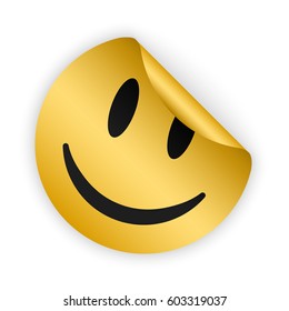 vector gold bent sticker with smiling face