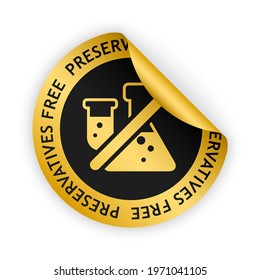 vector gold bent sticker with symbol of preservatives free