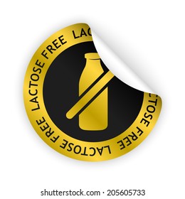 vector gold bent sticker with symbol of lactose free