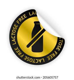 vector gold bent sticker with symbol of lactose free