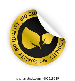 vector gold bent sticker with symbol of bio quality