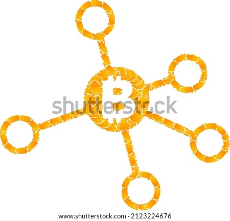 Vector gold bitcoin nodes mosaic icon. Bitcoin nodes is isolated on a white background. Gold items mosaic based on bitcoin nodes icon. Collage bitcoin nodes iconic image is done with yellow items. Stock photo © 