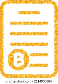 Icono de mosaico de barro de barro de oro vectorial. El precio de Bitcoin está aislado en un fondo blanco. Mosaico de objetos de oro basado en el icono de la lista de precios de bitcoin.