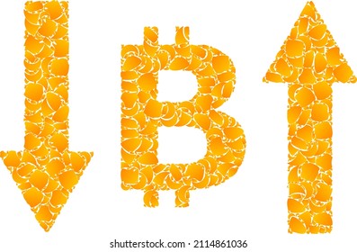 Vector gold bitcoin volatility mosaic icon. Bitcoin volatility is isolated on a white background. Gold items mosaic based on bitcoin volatility icon.