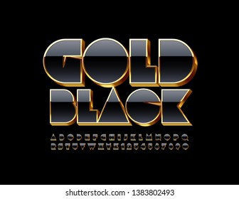 Vector Gold Black Alphabet Letters and Numbers. 3D Elite Font.