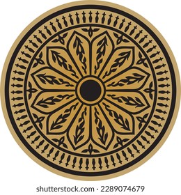 Vector gold and black arabic national round ornament. Ethnic circle, eastern and african peoples of asia, persia, iran, iraq, syria.