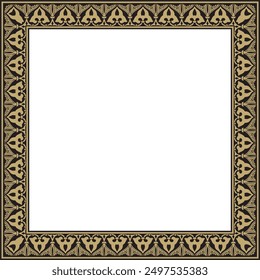 Vector gold with black Arabic national square ornament.  Ethnic rectangle, frame of eastern peoples. Persian painting.
