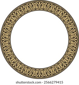 Vector gold and black Arabic national round ornament.  Ethnic circle, frame, ring of eastern peoples. Persian painting.
