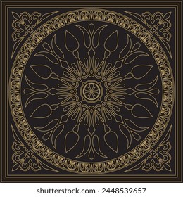 Vector gold and black classic Greek square ornament. Rectangle of Ancient Greece and Roman Empire. Byzantine painting of walls, floors and ceilings. Decoration of European palaces.
