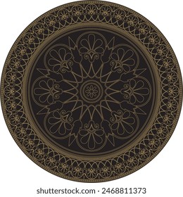 Vector gold with black classic Greek round ornament. Circle of Ancient Greece and the Roman Empire. Byzantine painting of walls, floors and ceilings. Decoration of European palaces.
