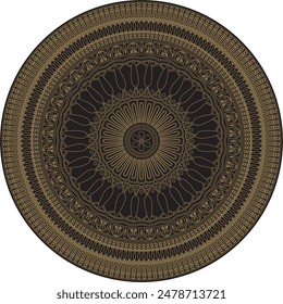 Vector gold with black classic Greek round ornament. Circle of Ancient Greece and the Roman Empire. Byzantine painting of walls, floors and ceilings. Decoration of European palaces.
