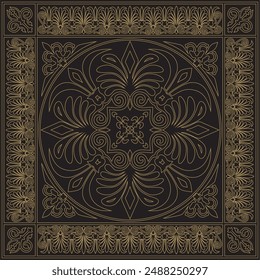 Vector gold and black classic Greek square ornament. Rectangle of Ancient Greece and Roman Empire. Byzantine painting of walls, floors and ceilings. Decoration of European palaces.
