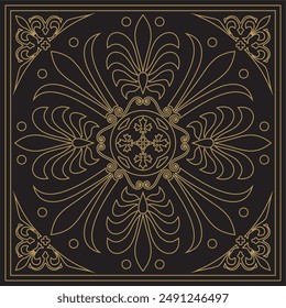 Vector gold and black classic Greek square ornament. Rectangle of Ancient Greece and Roman Empire. Byzantine painting of walls, floors and ceilings. Decoration of European palaces.
