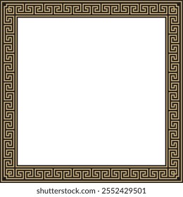 Vector gold and black classic Greek square ornament. Rectangle of Ancient Greece and Roman Empire. Byzantine painting of walls, floors and ceilings. Decoration of European palaces.
